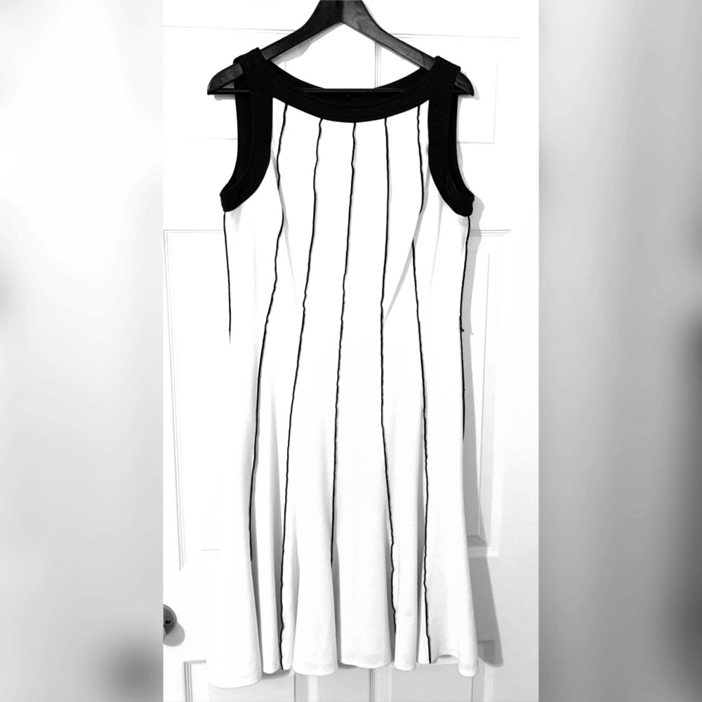 White Sheath Dress with Black Stripes